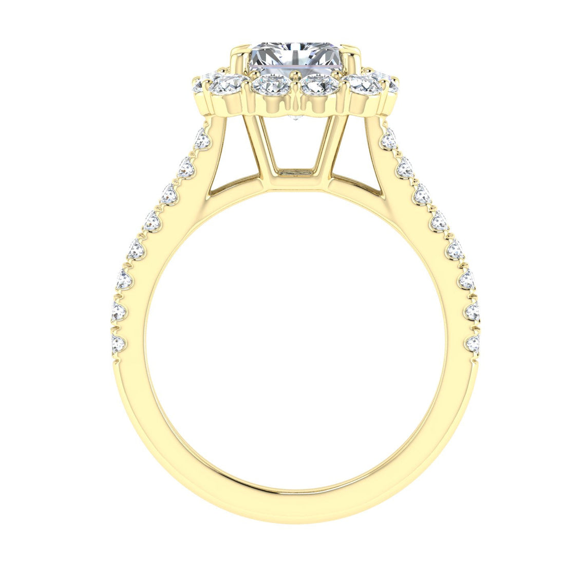 Wildflower Radiant Cut Halo Moissanite Engagement Ring Yellow Gold