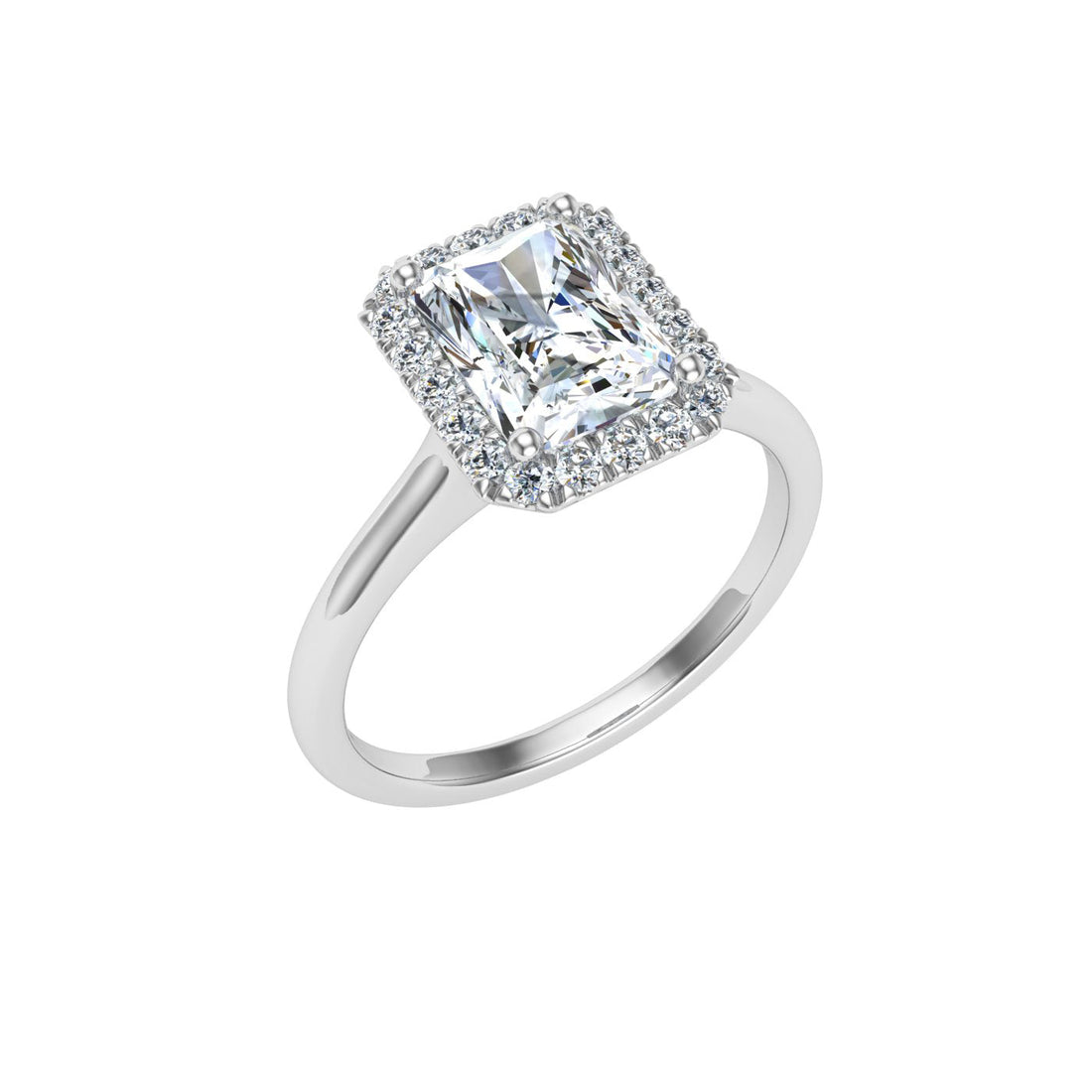 Labyrinth Radiant Cut Halo Moissanite Engagement Ring White Gold