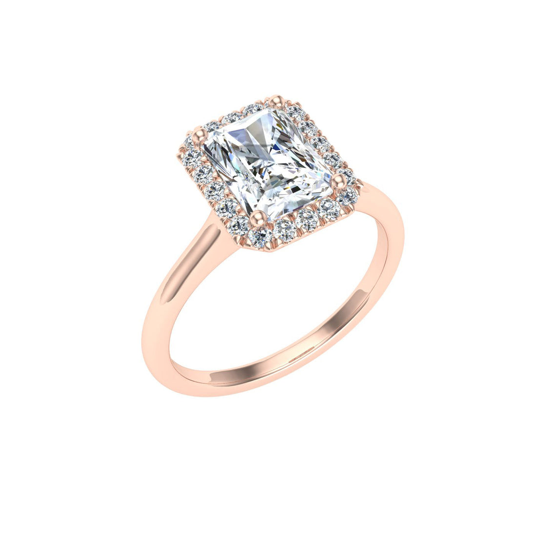 Labyrinth Radiant Cut Halo Moissanite Engagement Ring Rose Gold