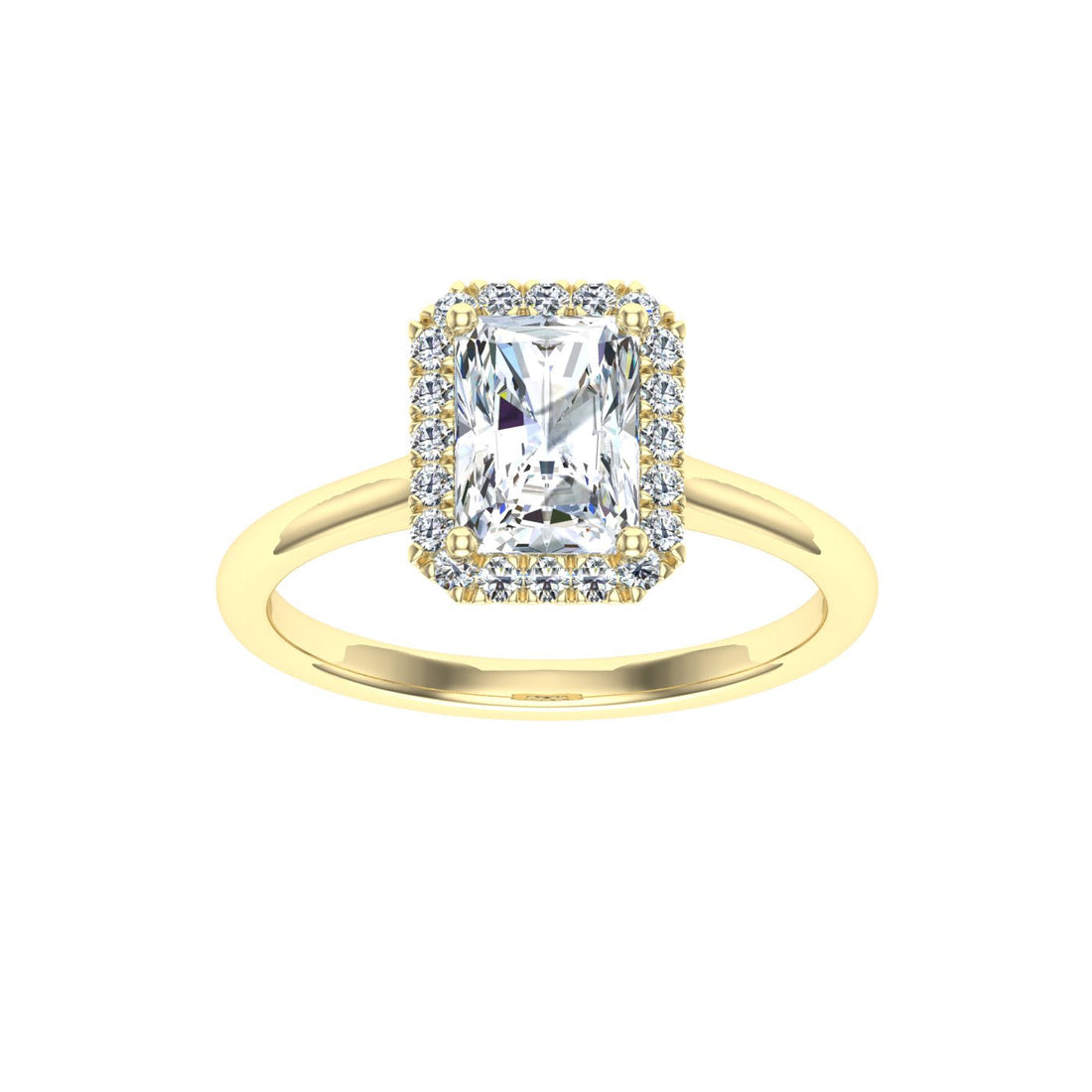 Labyrinth Radiant Cut Halo Moissanite Engagement Ring Yellow Gold