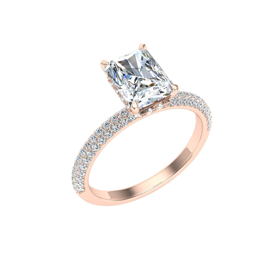 Lagoon Radiant Cut Micro Pavé Moissanite Engagement Ring Rose Gold