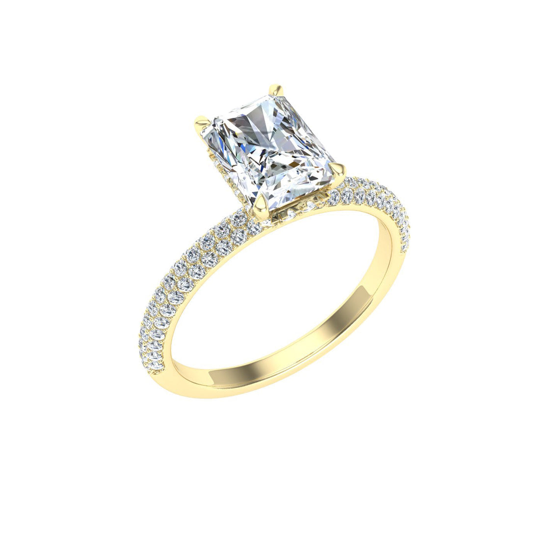 Lagoon Radiant Cut Micro Pavé Moissanite Engagement Ring Yellow Gold