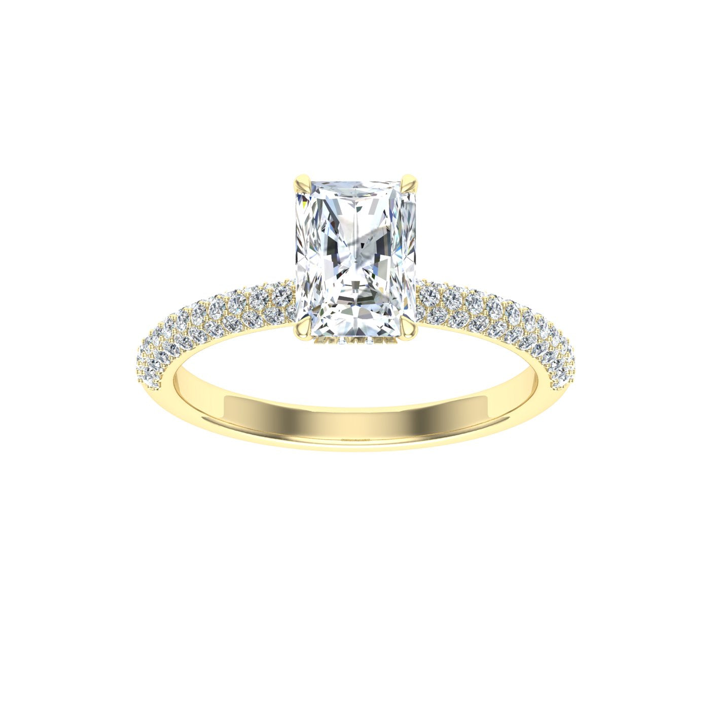 Lagoon Radiant Cut Micro Pavé Moissanite Engagement Ring Yellow Gold