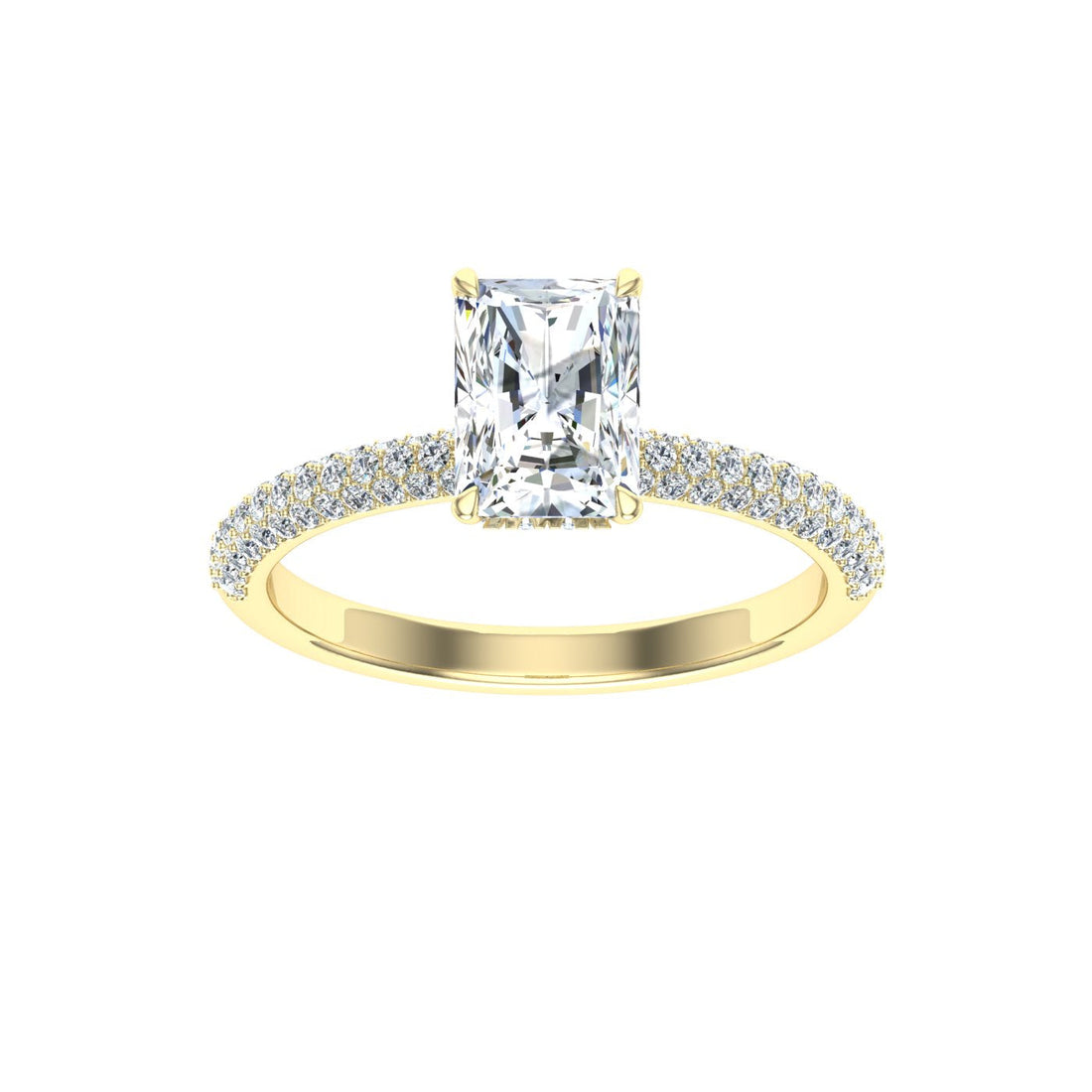 Lagoon Radiant Cut Micro Pavé Moissanite Engagement Ring Yellow Gold