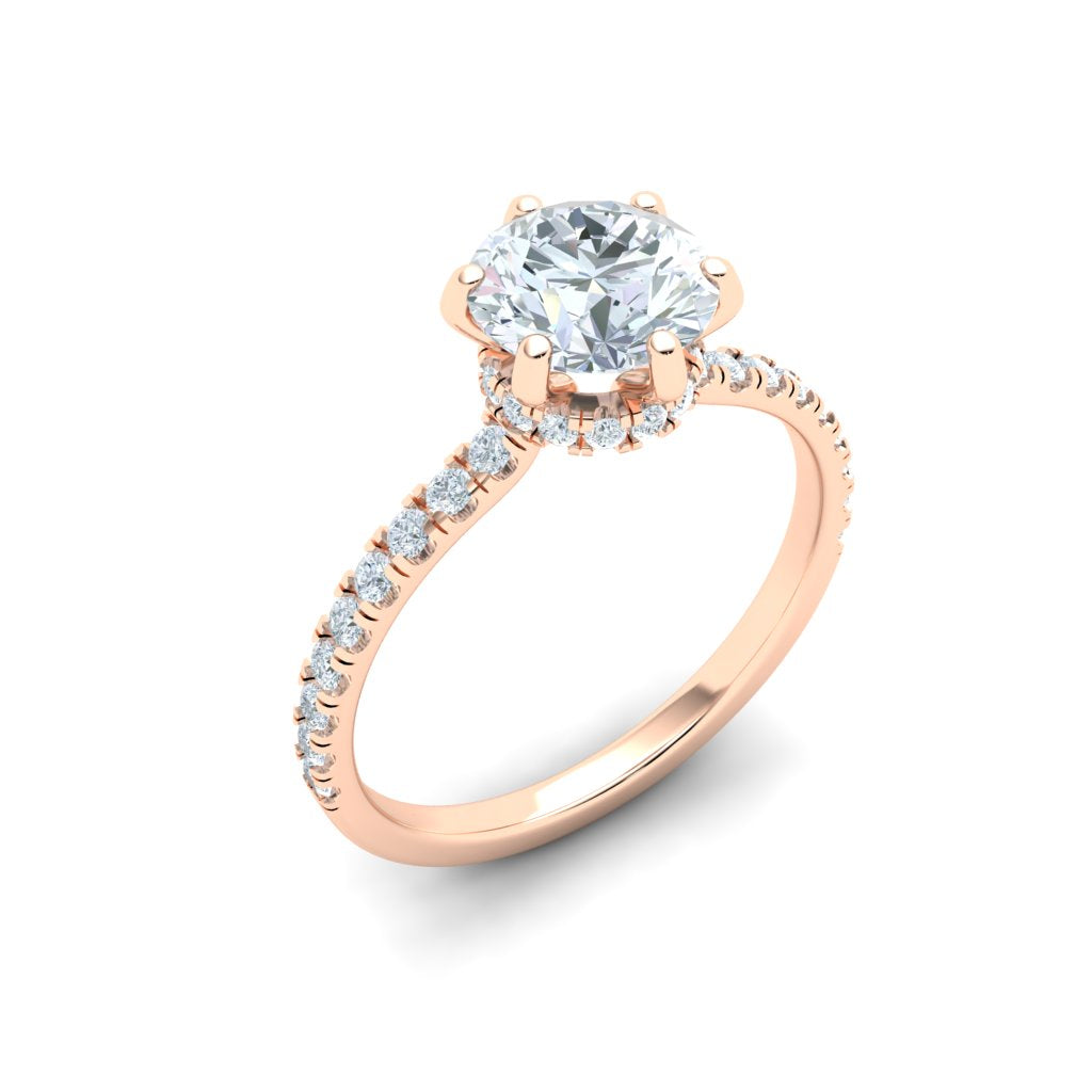 Lagoon Round Cut Hidden Halo Moissanite Engagement Ring  Rose Gold