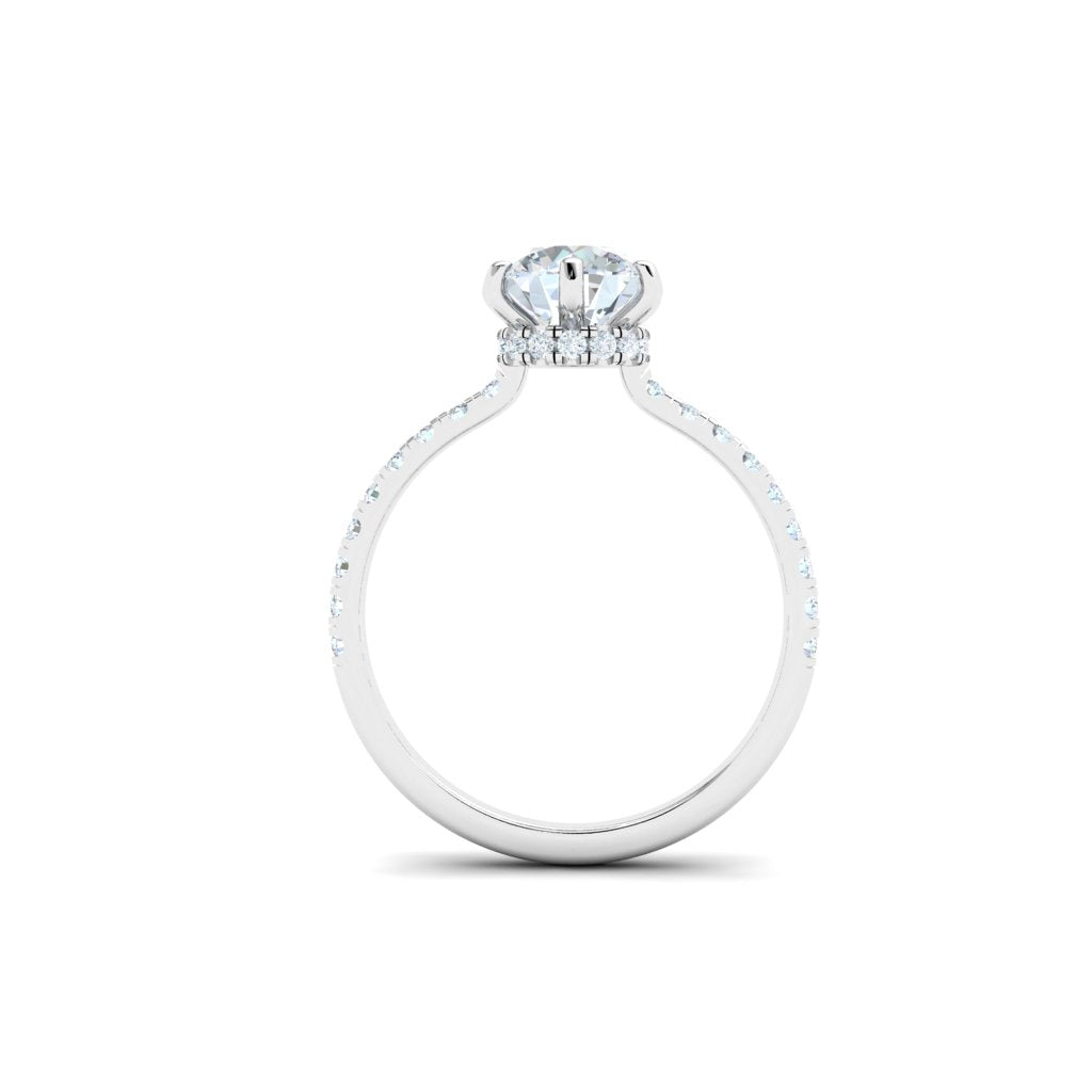 Lagoon Round Cut Hidden Halo Moissanite Engagement Ring White Gold