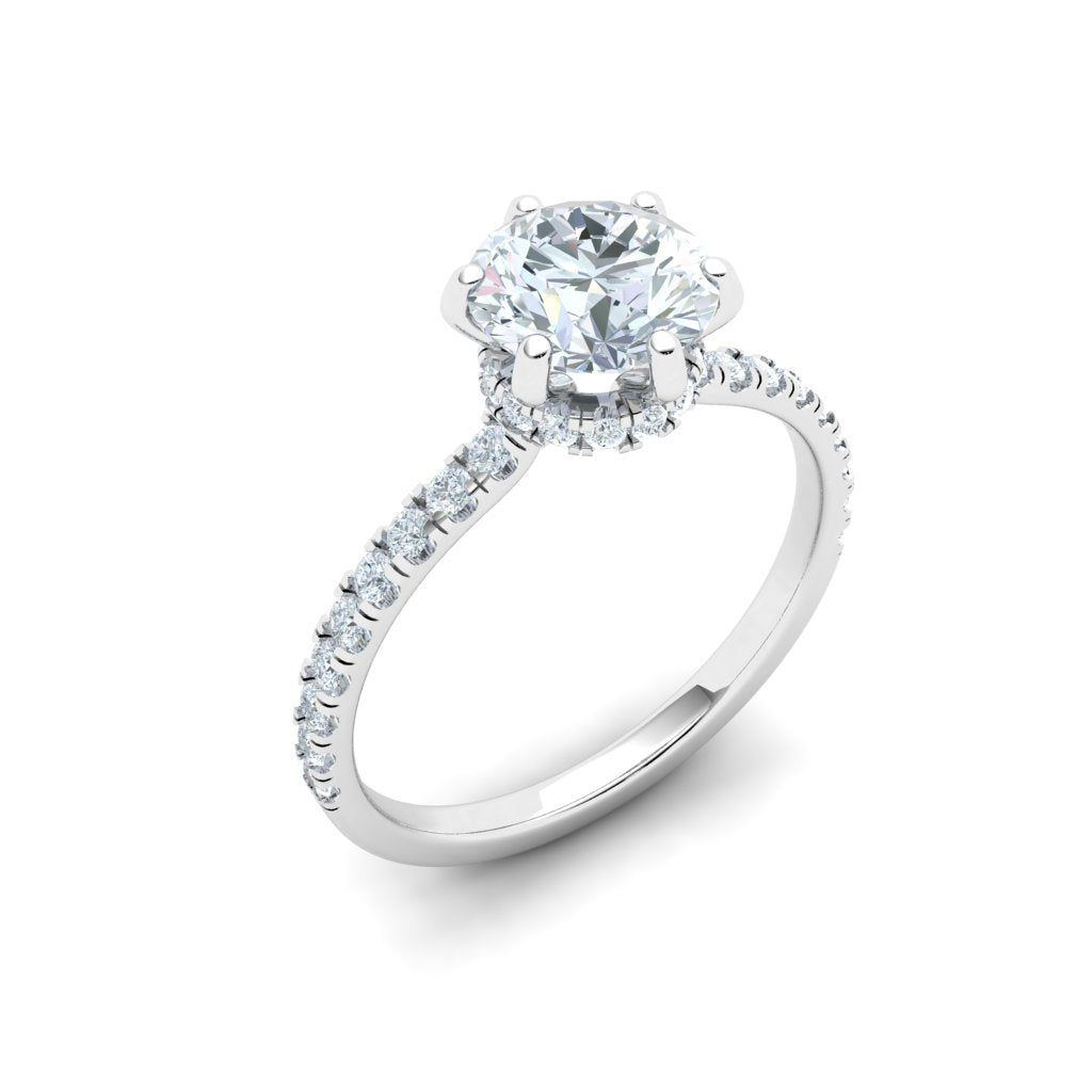 Lagoon Round Cut Hidden Halo Moissanite Engagement Ring White Gold