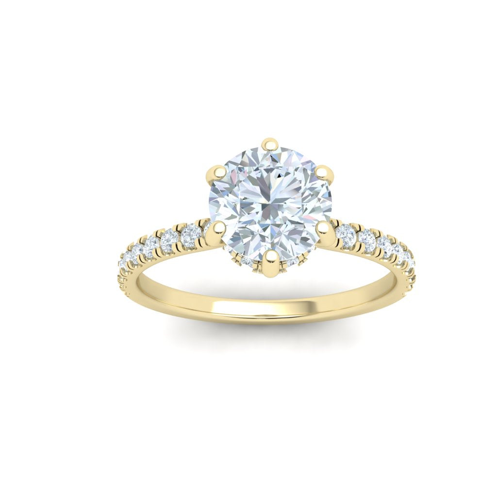 Lagoon Round Cut Hidden Halo Moissanite Engagement Ring Yellow Gold