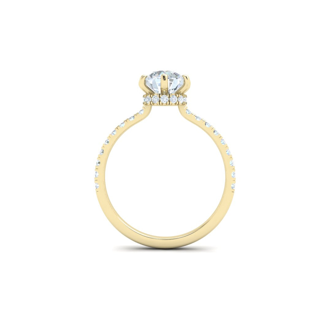 Lagoon Round Cut Hidden Halo Moissanite Engagement Ring Yellow Gold