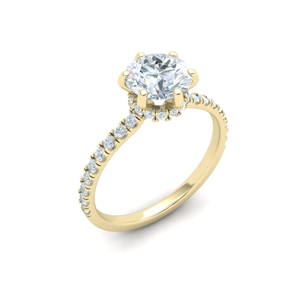 Lagoon Round Cut Hidden Halo Moissanite Engagement Ring Yellow Gold