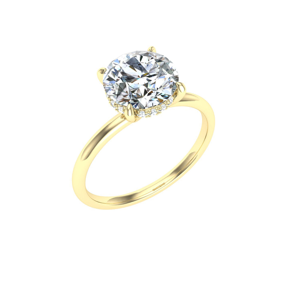 Lagoonlight Round Cut Hidden Halo Moissanite Engagement Ring Yellow Gold