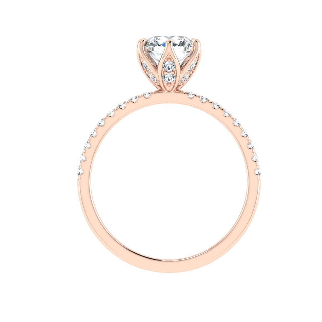 Lasting Round Cut Scalloped Moissanite Engagement Ring  Rose Gold