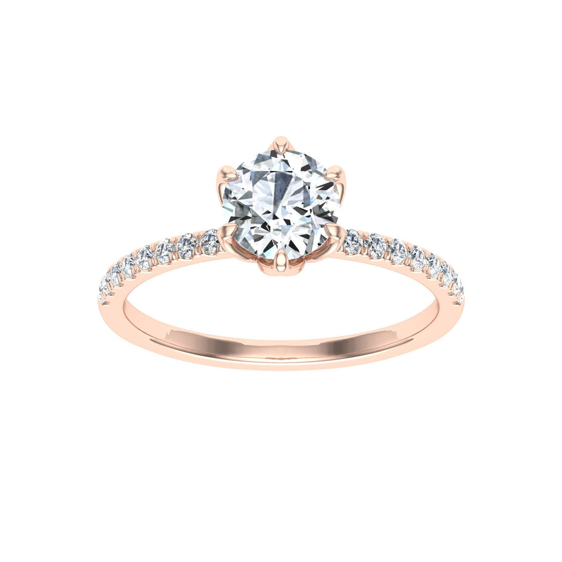 Lasting Round Cut Scalloped Moissanite Engagement Ring  Rose Gold