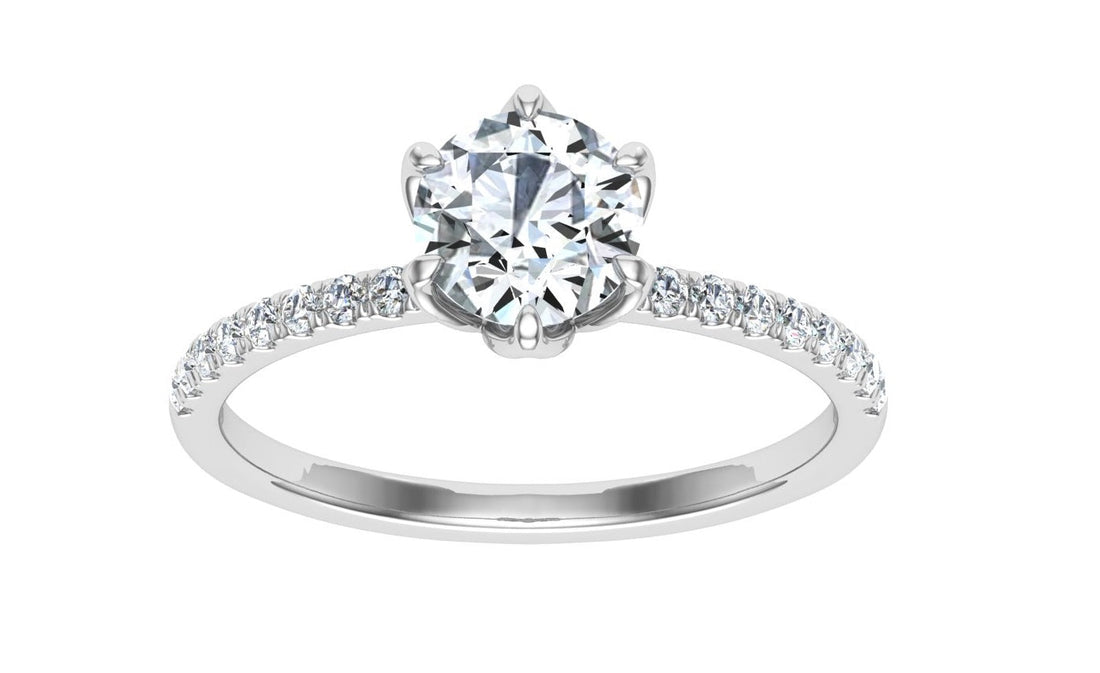 Lasting Round Cut Scalloped Moissanite Engagement Ring Silver 925