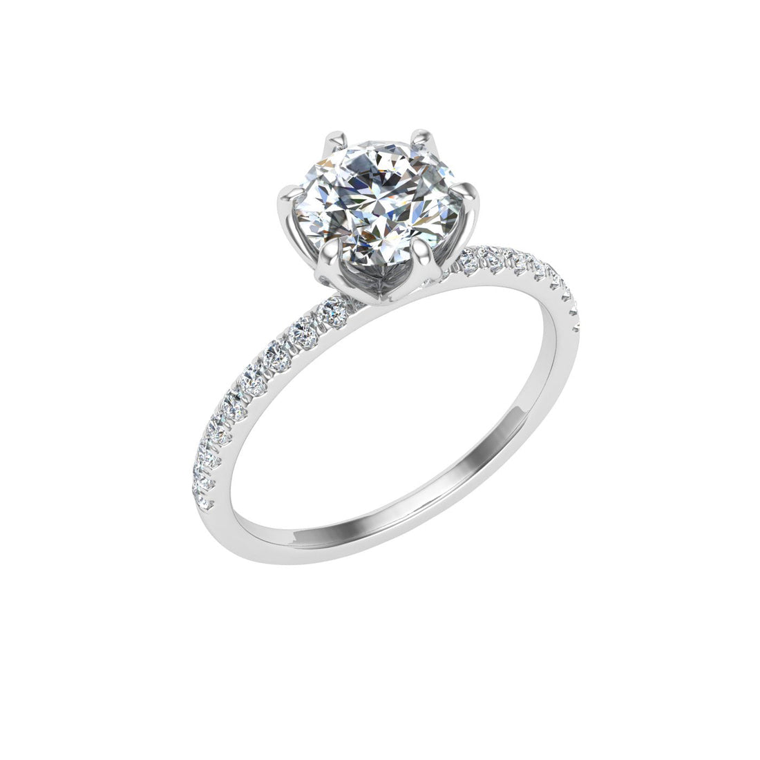 Lasting Round Cut Scalloped Moissanite Engagement Ring White Gold