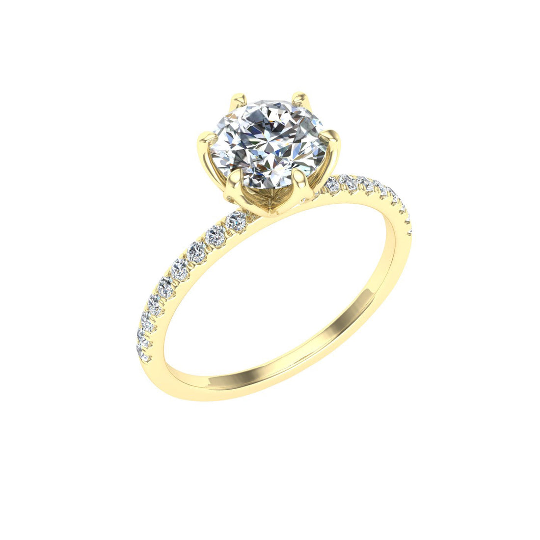 Lasting Round Cut Scalloped Moissanite Engagement Ring Yellow Gold