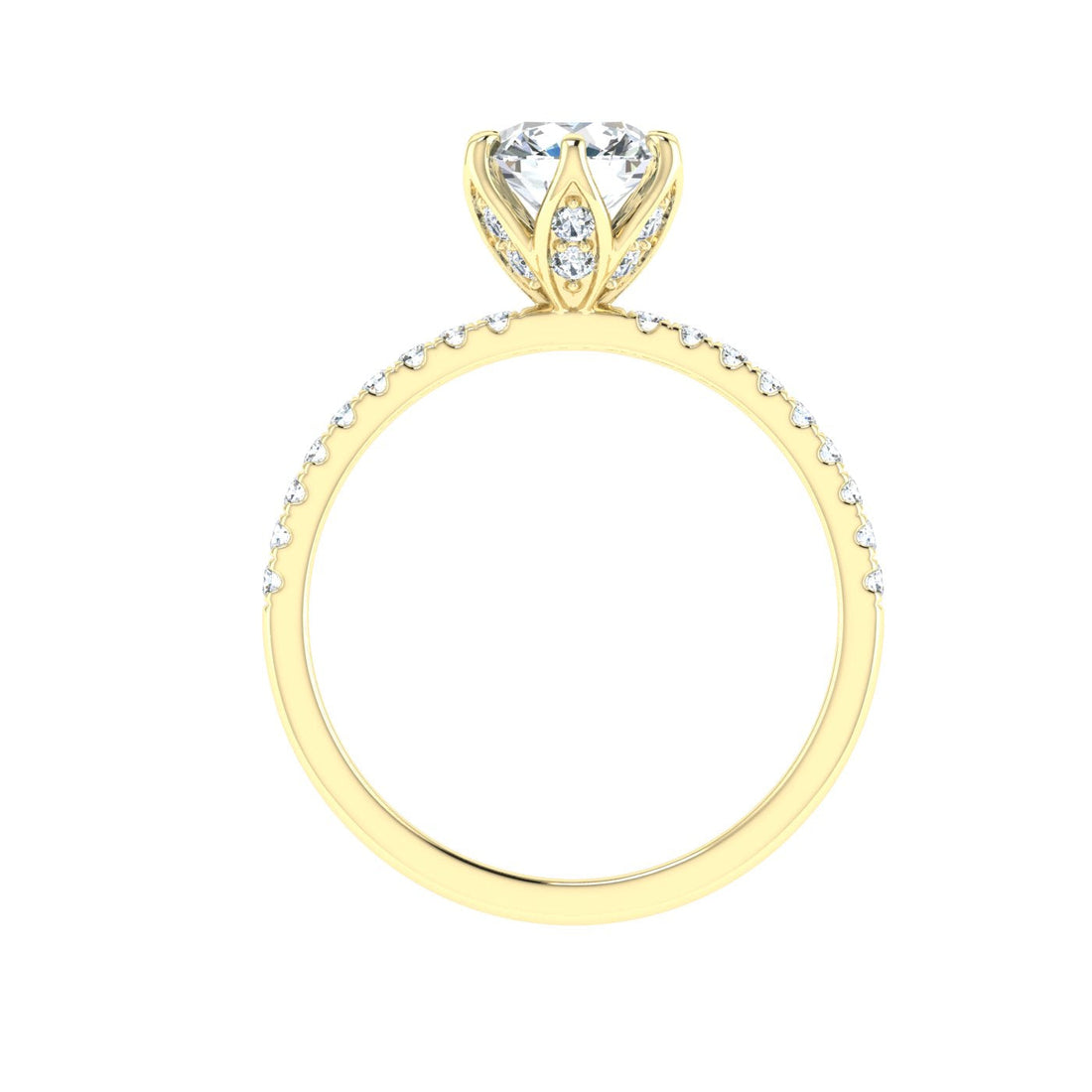 Lasting Round Cut Scalloped Moissanite Engagement Ring Yellow Gold