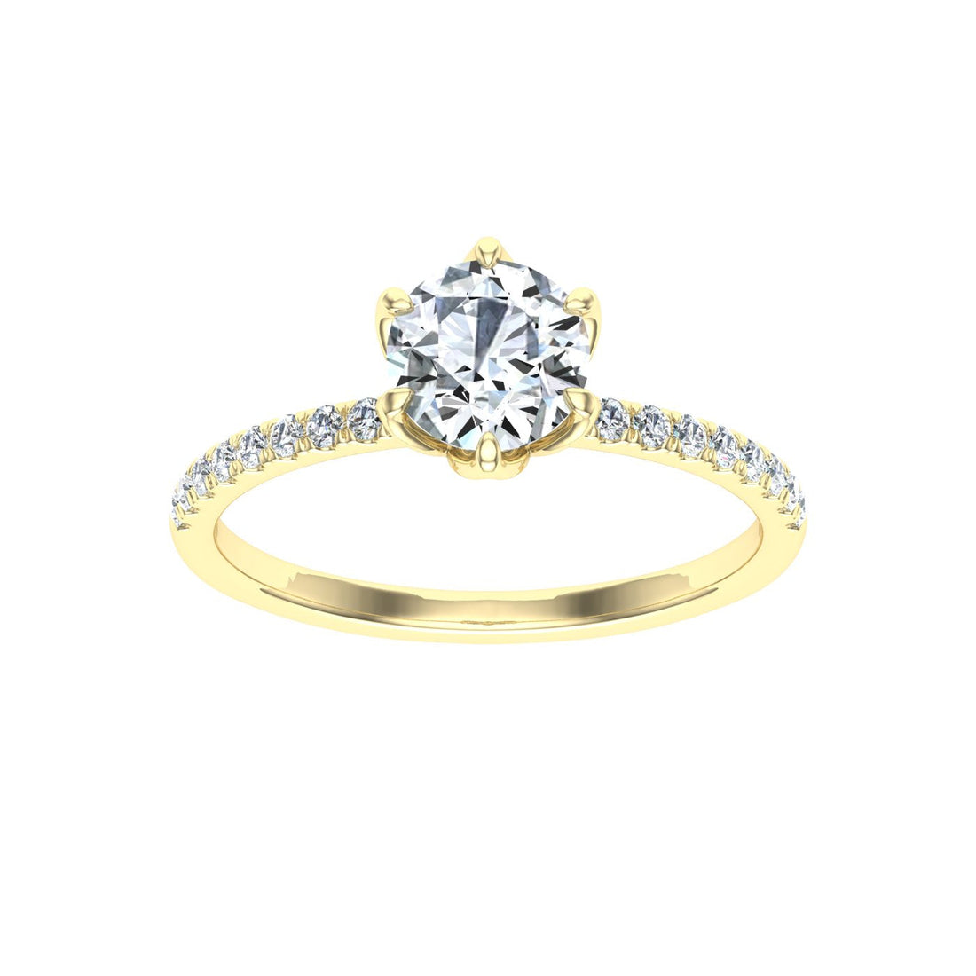 Lasting Round Cut Scalloped Moissanite Engagement Ring Yellow Gold