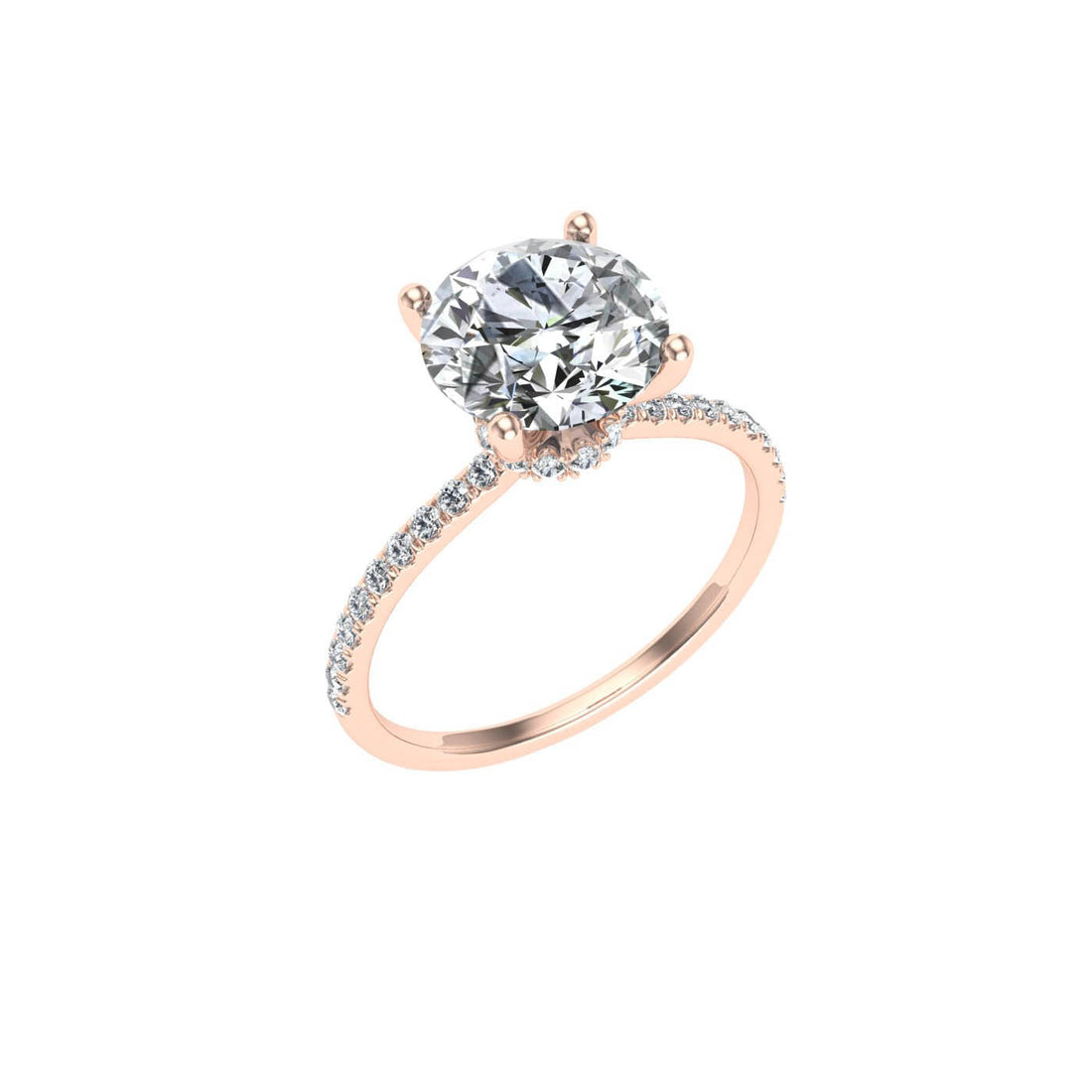 Loop Round Cut Hidden Halo Moissanite Engagement Ring  Rose Gold