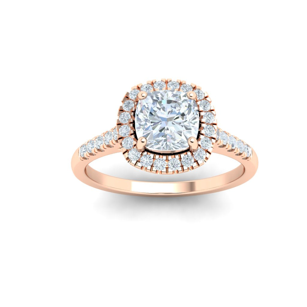 Lotus Cushion Cut Half Eternity Pavé Moissanite Engagement Ring  Rose Gold