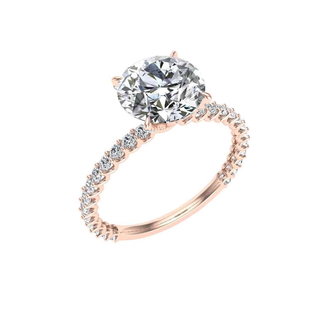 Love Round cut Side Stones Moissanite Engagement Ring  Rose Gold