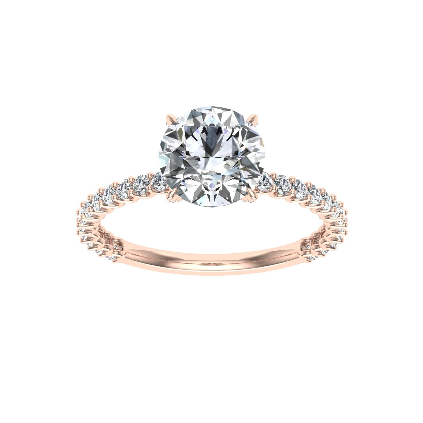 Love Round cut Side Stones Moissanite Engagement Ring  Rose Gold