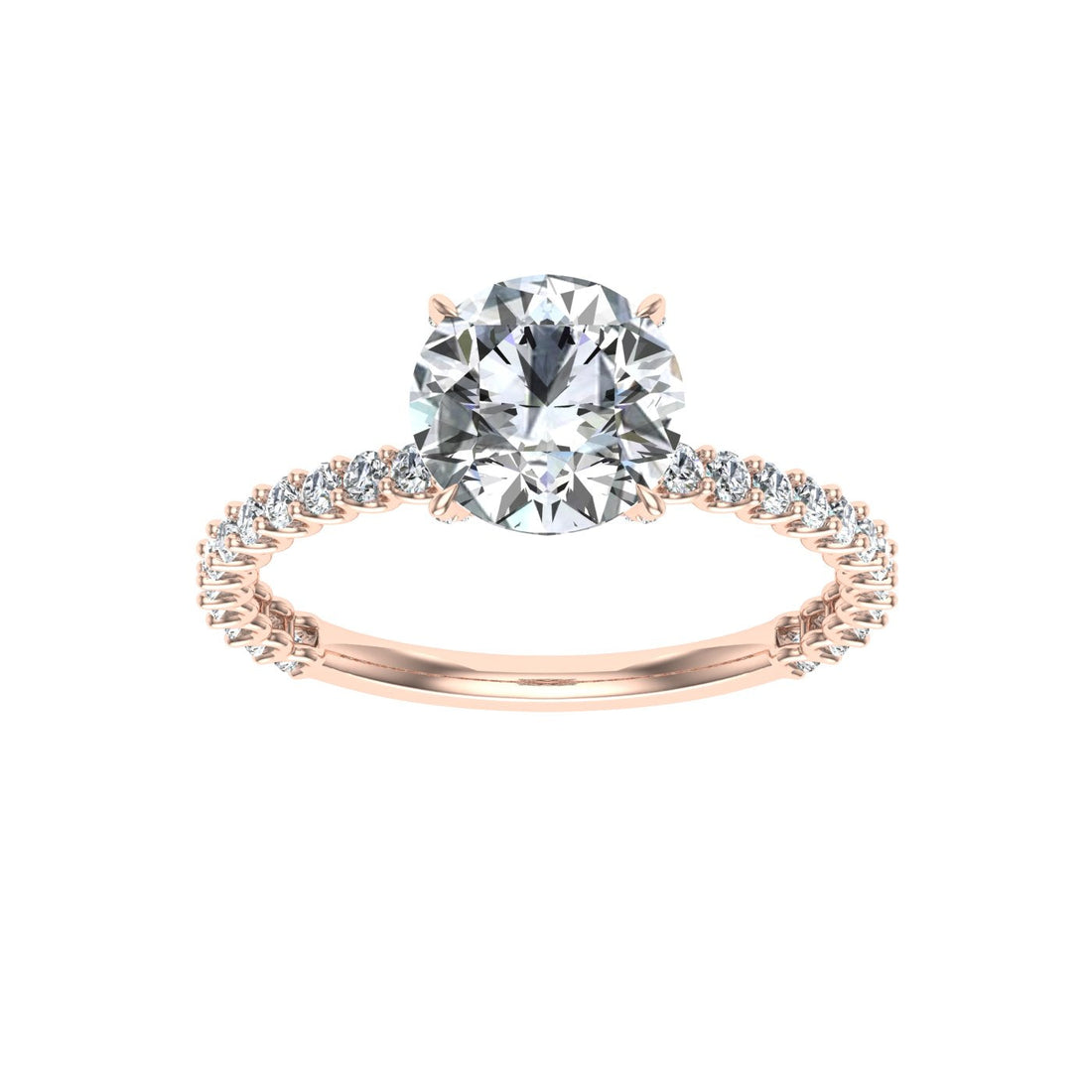 Love Round cut Side Stones Moissanite Engagement Ring  Rose Gold