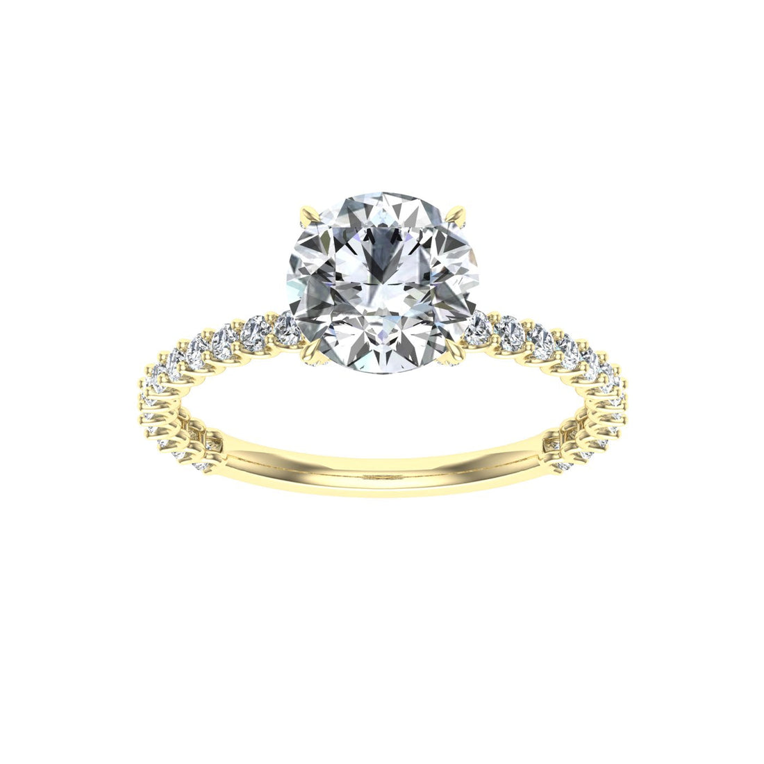 Love Round cut Side Stones Moissanite Engagement Ring Yellow Gold