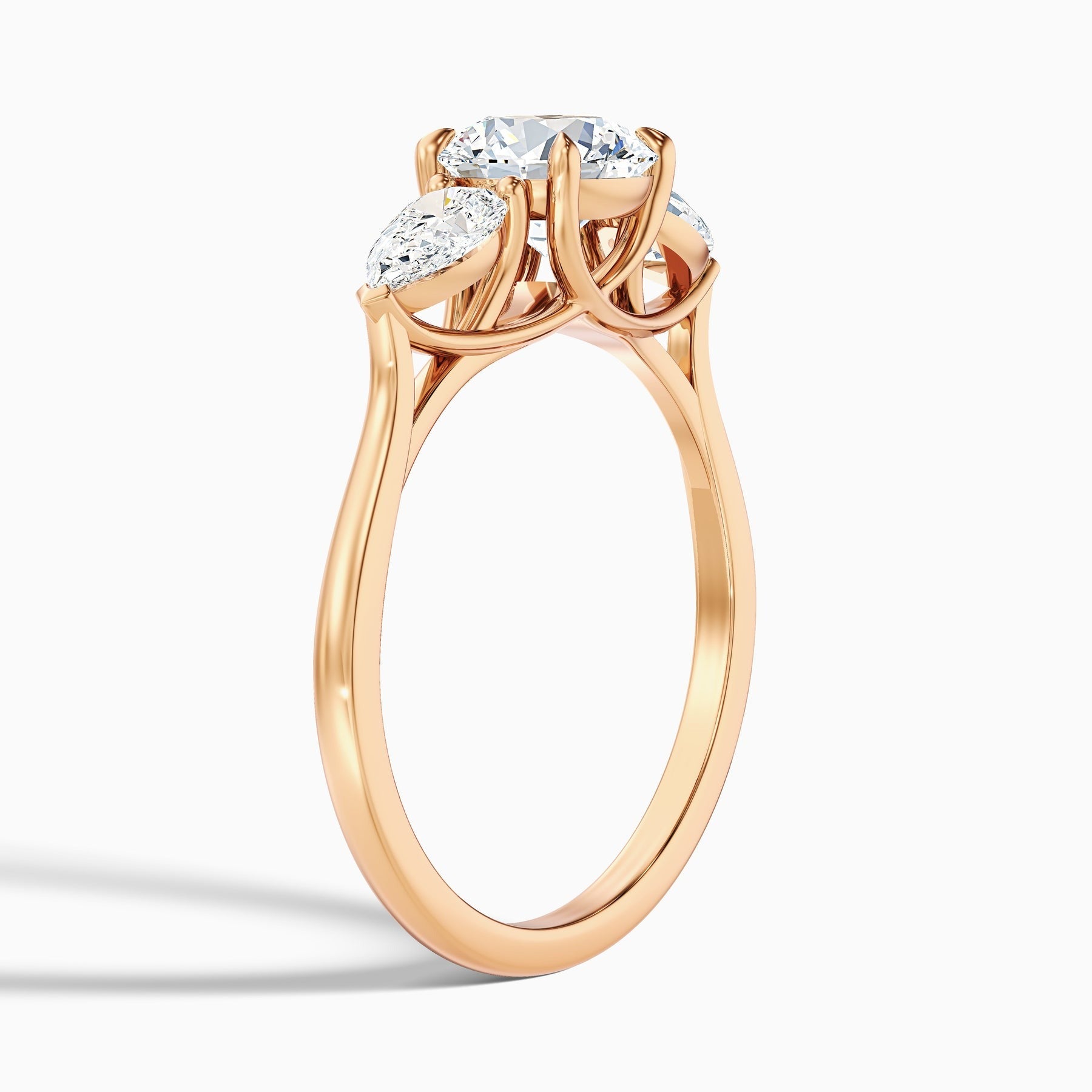 Lucent 1 Carat Round 3 Stone Lab Grown Engagement Ring With Pear Side Stone in 10k Rose Gold