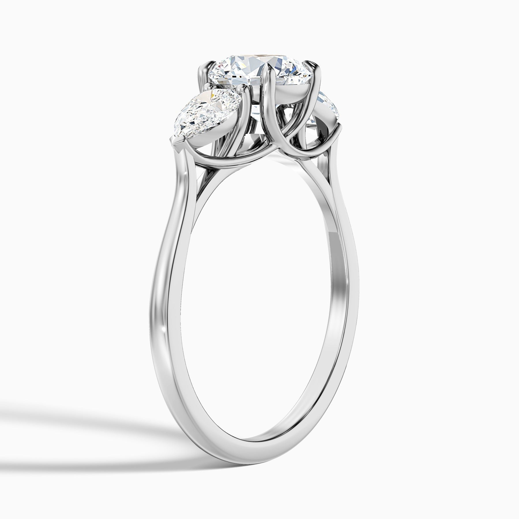 Lucent 1 Carat Round 3 Stone Lab Grown Engagement Ring With Pear Side Stone in 10k White Gold