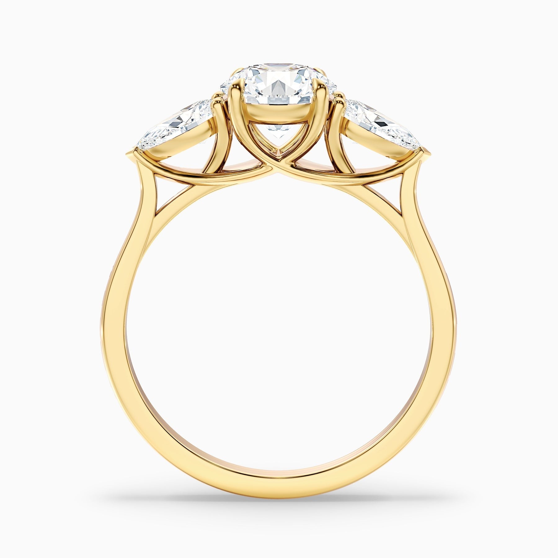 Lucent 1 Carat Round 3 Stone Lab Grown Engagement Ring With Pear Side Stone in 10k Yellow Gold