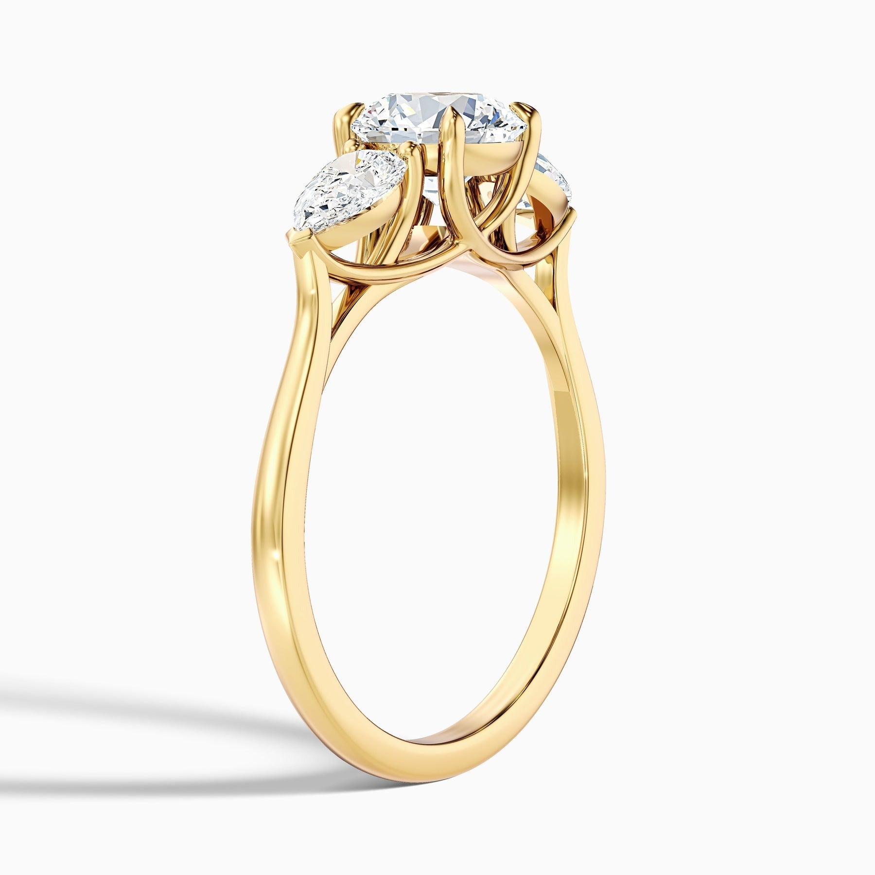 Lucent 1 Carat Round 3 Stone Lab Grown Engagement Ring With Pear Side Stone in 10k Yellow Gold