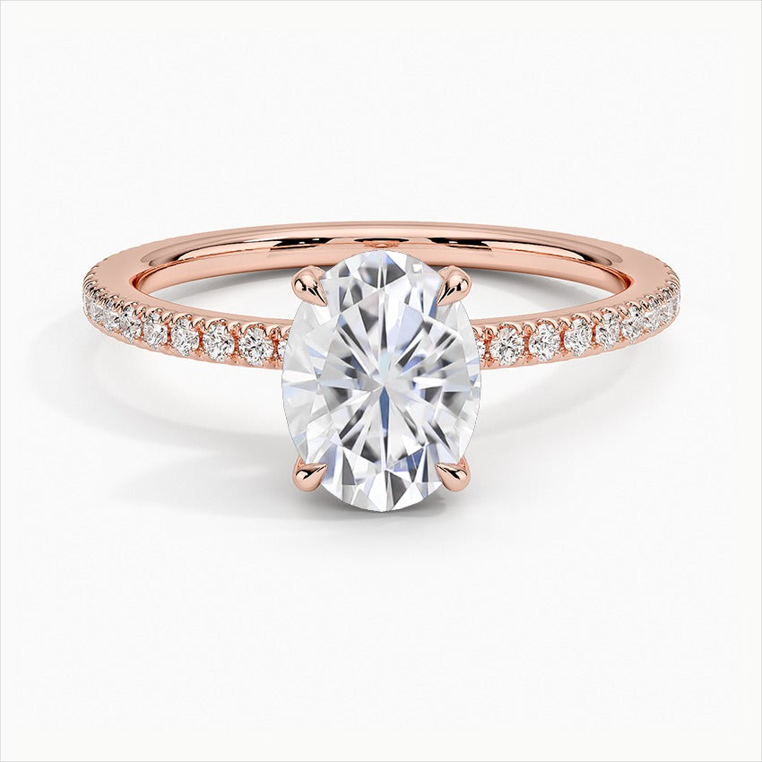 Lull Four-Prong Oval Hidden Halo Moissanite Engagement Ring  Rose Gold