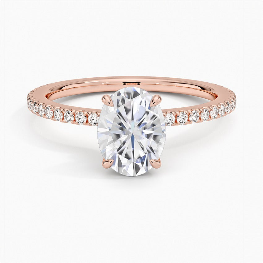 Lullaby Four-Prong Oval Hidden Halo Moissanite Engagement Ring  Rose Gold