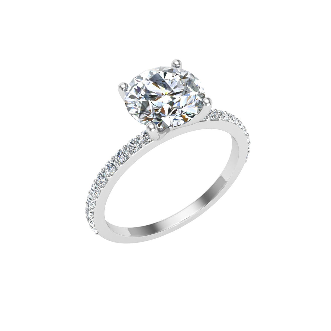 Lullaby Round Cut Side Stones Moissanite Engagement Ring White Gold