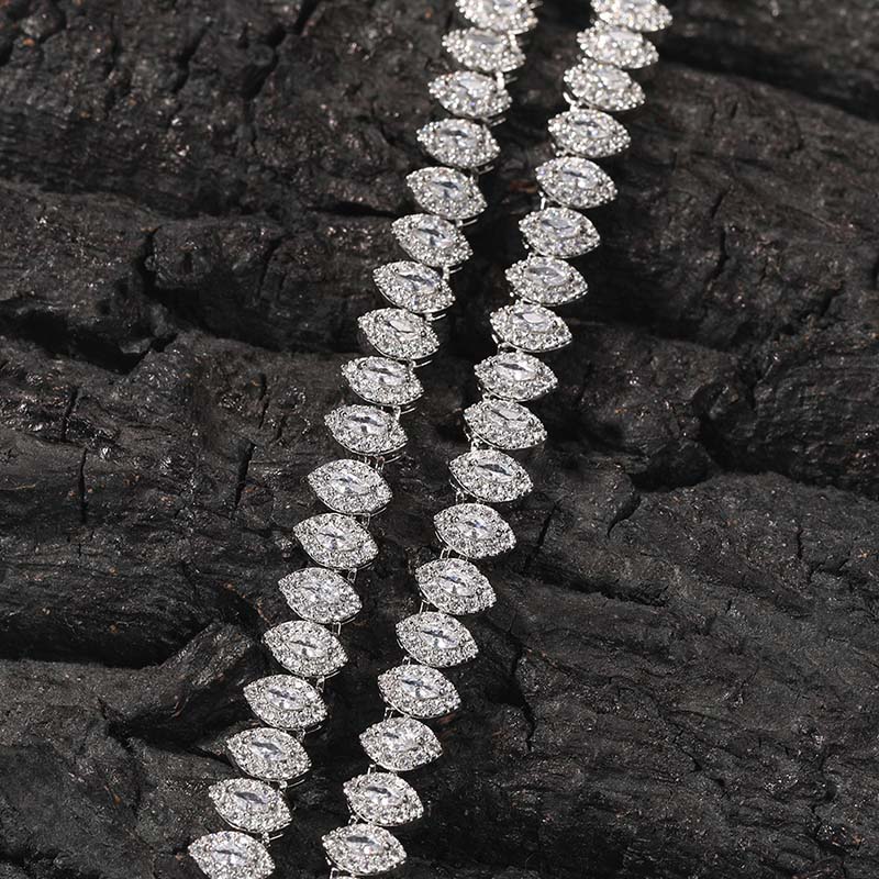 Luminary Lace Moissanite 8mm Navette Cut Tennis Chain White  Gold