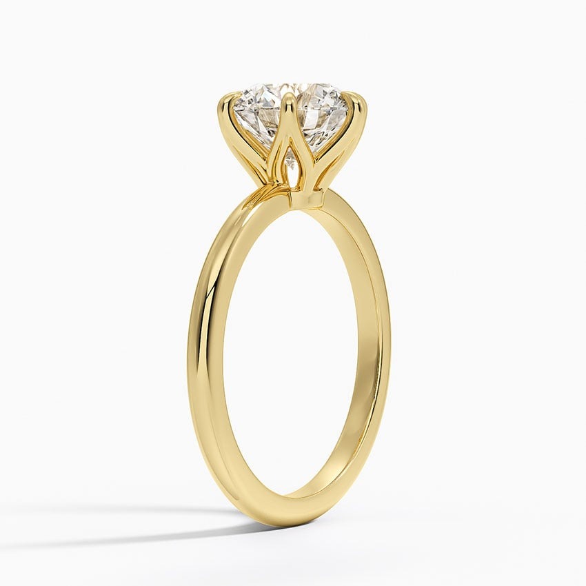 Luminary Round 6 Prong Solitaire Moissanite Engagement Ring Yellow Gold