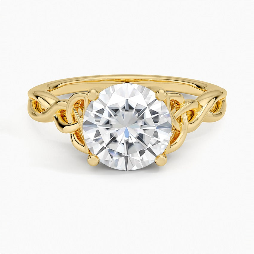 Luminescence 4-Prong Round Love Knot Moissanite Engagement Ring Yellow Gold 