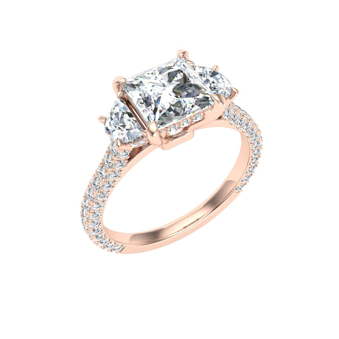 Luminescent Princess 3 Stone Moissanite Engagement Ring  Rose Gold