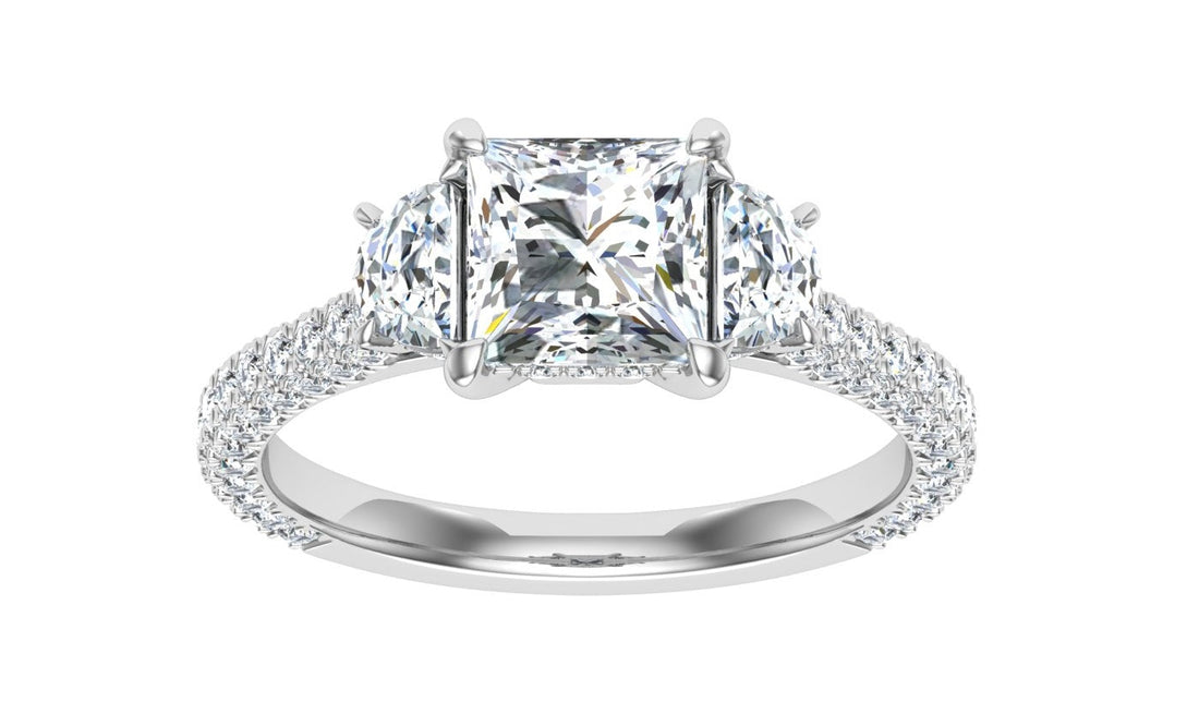 Luminescent Princess 3 Stone Moissanite Engagement Ring Silver 925