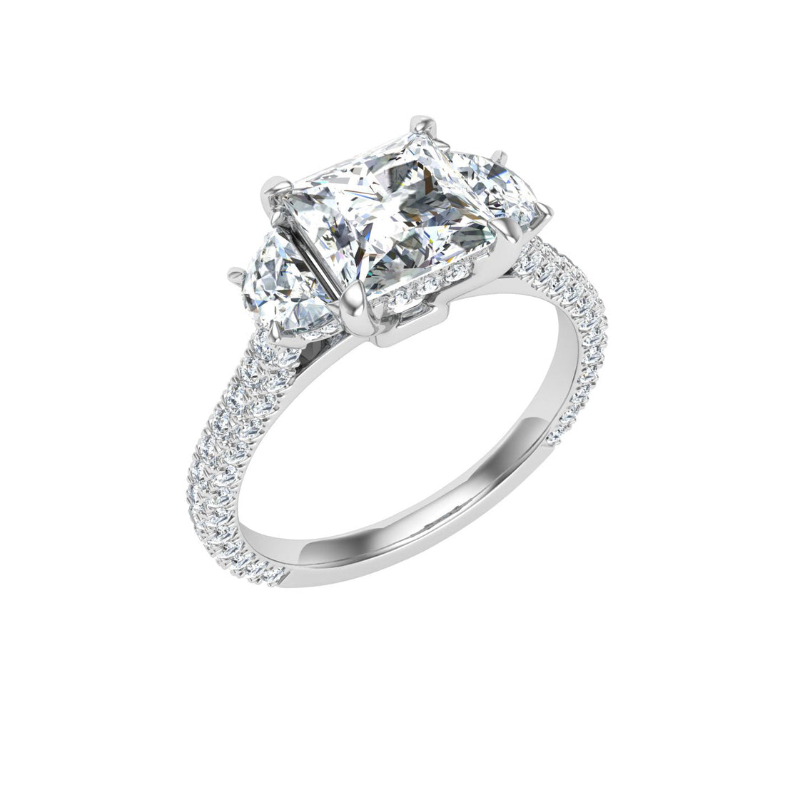 Luminescent Princess 3 Stone Moissanite Engagement Ring Silver 925