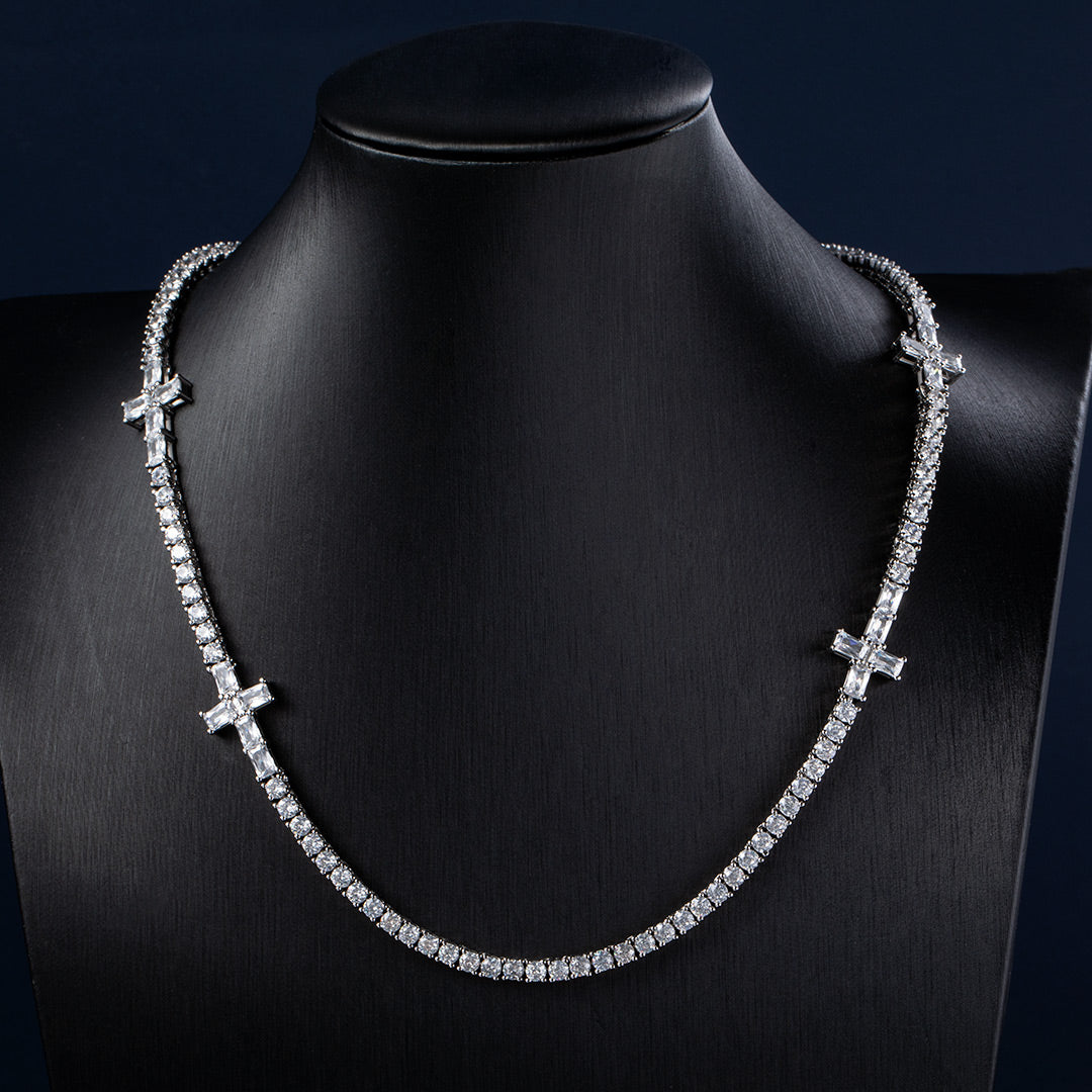 Luminous Link 3mm Moissanite Baguette Cut Cross Tennis Chain