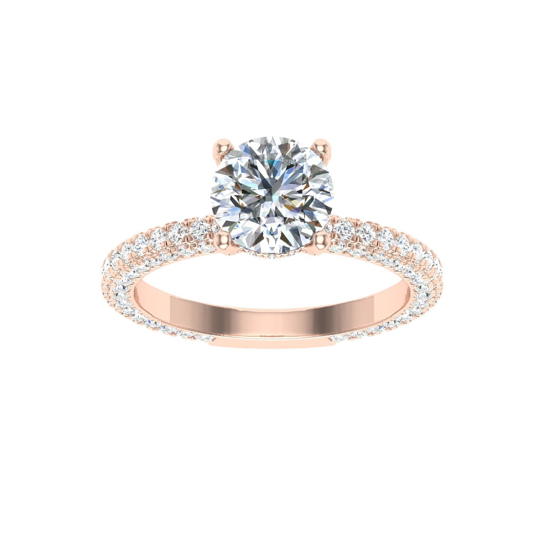 Luminous Round Cut Micro Pavé Moissanite Engagement Ring  Rose Gold