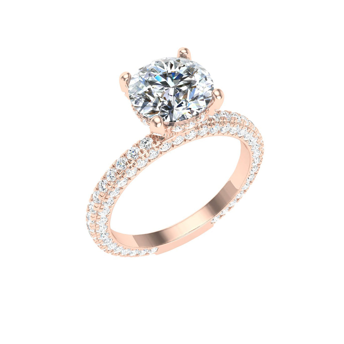 Luminous Round Cut Micro Pavé Moissanite Engagement Ring  Rose Gold