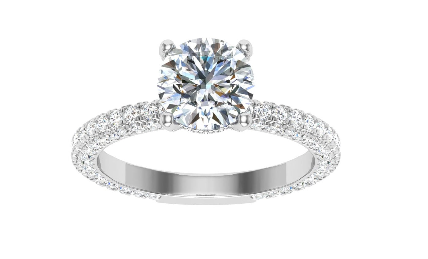 Luminous Round Cut Micro Pavé Moissanite Engagement Ring Silver 925