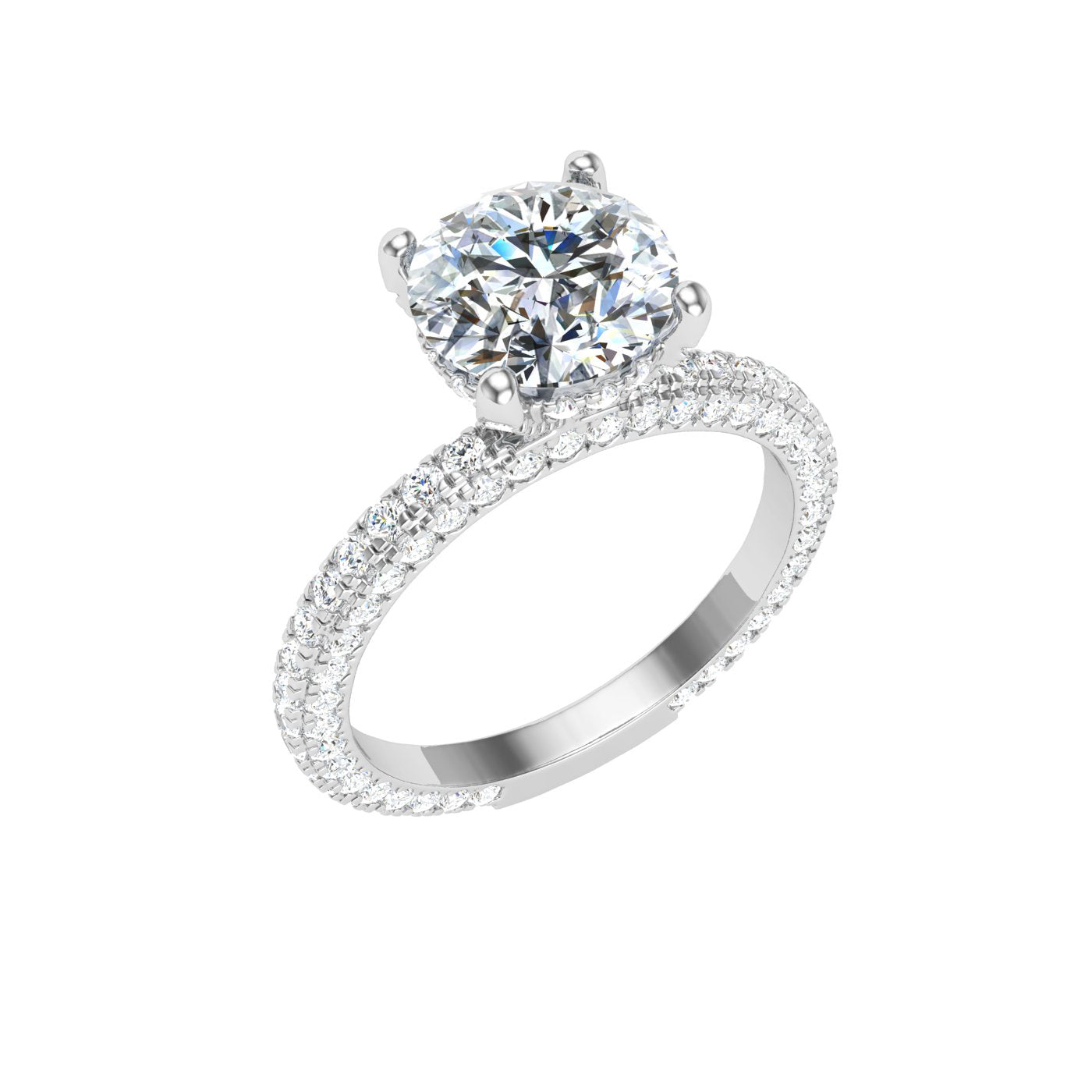 Luminous Round Cut Micro Pavé Moissanite Engagement Ring Silver 925