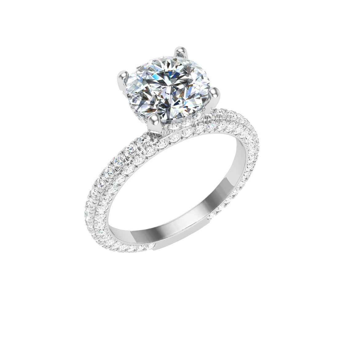 Luminous Round Cut Micro Pavé Moissanite Engagement Ring Silver 925