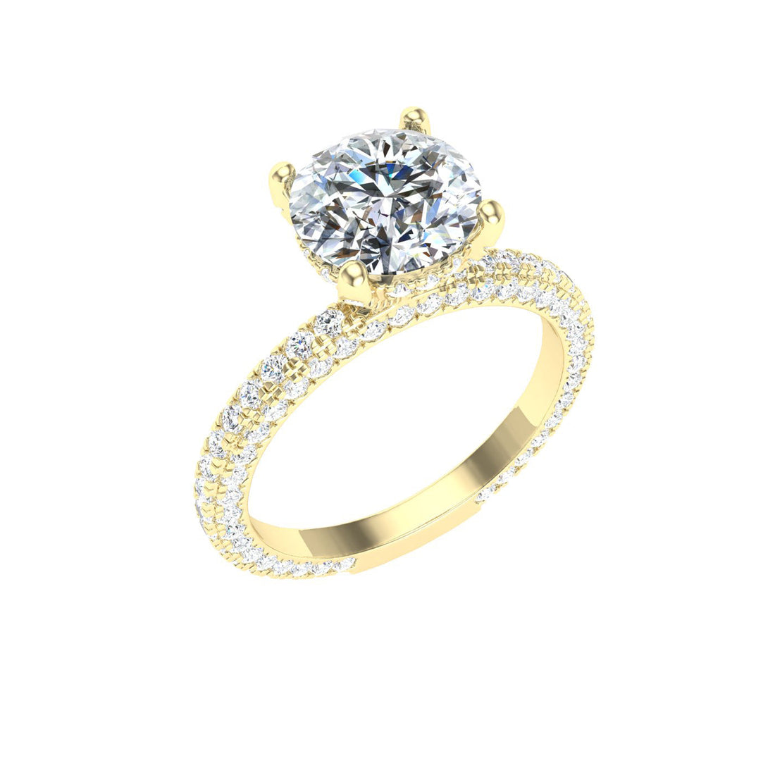 Luminous Round Cut Micro Pavé Moissanite Engagement Ring Yellow Gold