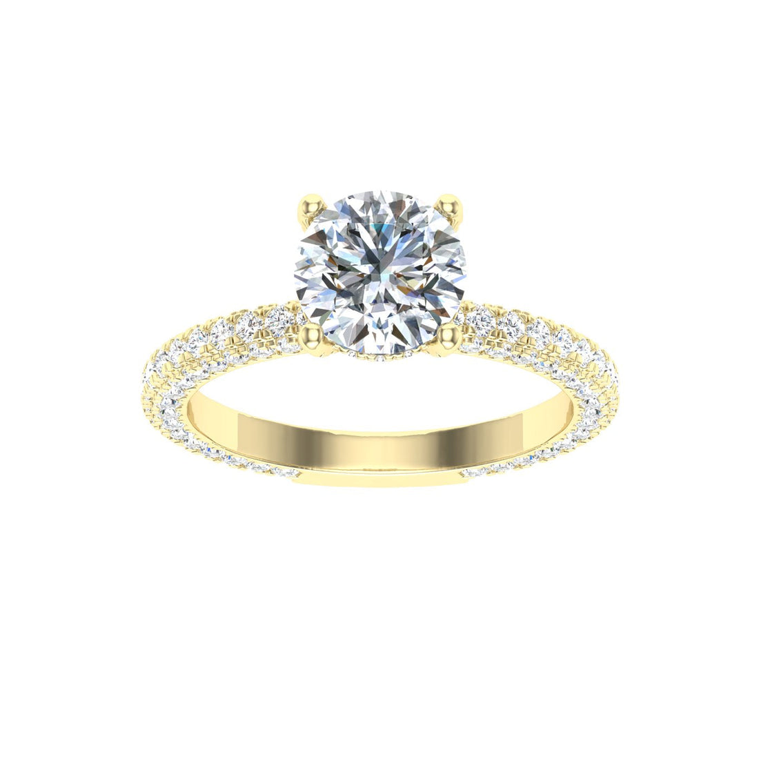 Luminous Round Cut Micro Pavé Moissanite Engagement Ring Yellow Gold