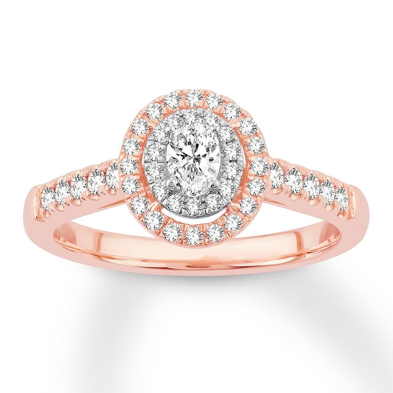 Vesper Oval Shape Side Stones Moissanite Engagement Ring Rose Gold